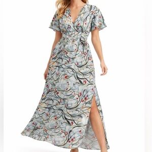 ADOR Abstract Floral Empire Waist Maxi Dress | Side Slit | NWT | Size Large
